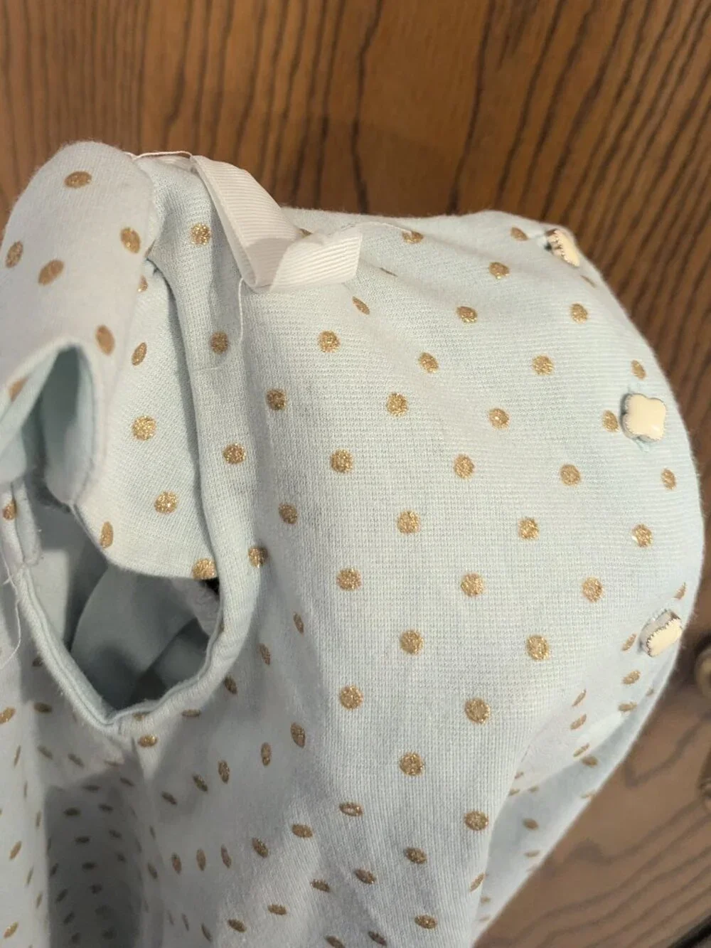Tahari Polka Dot‎ Scalloped Hem w/ Bows Sea Foam and Gold Short Sleeve Dress-3T